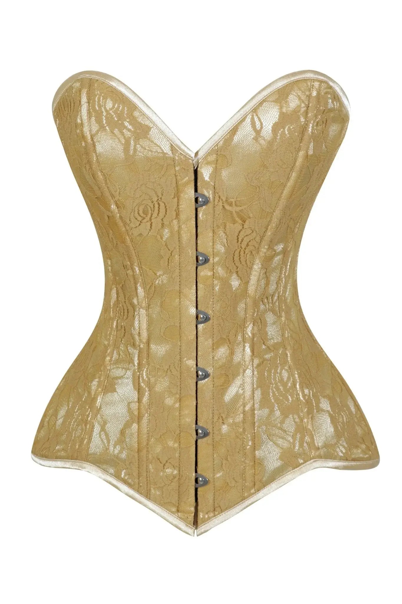 Lavish Beige Lace Overbust Corset Sweetheart Neckline Busk Closure - Daisy Corsets - Flyclothing LLC