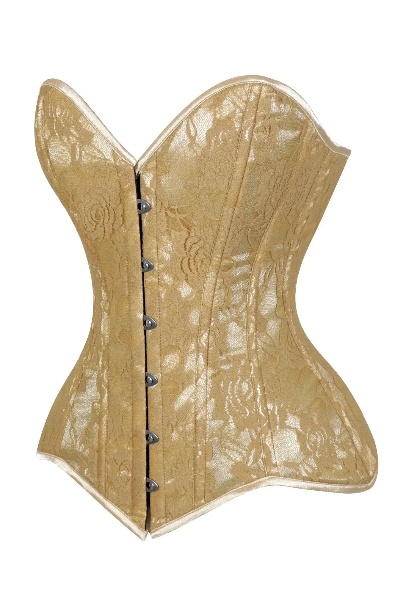Lavish Beige Lace Overbust Corset Sweetheart Neckline Busk Closure - Daisy Corsets - Flyclothing LLC