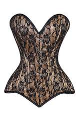 Daisy Corsets Lavish Beige/Black Lace Overbust Corset Sweetheart Neckline Busk Closure - Daisy Corsets