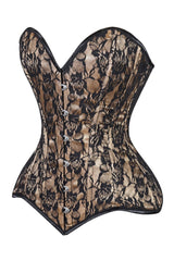 Daisy Corsets Lavish Beige/Black Lace Overbust Corset Sweetheart Neckline Busk Closure - Daisy Corsets