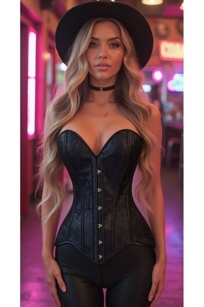 Daisy Corsets Lavish Black Brocade Overbust Corset W/Busk Closure - Daisy Corsets