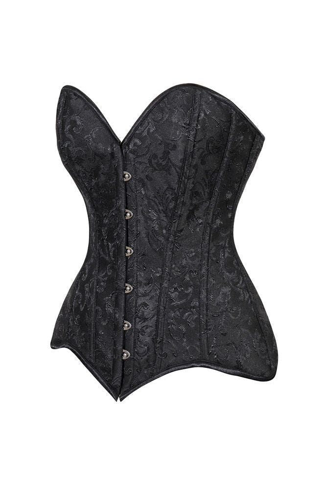 Daisy Corsets Lavish Black Brocade Overbust Corset W/Busk Closure - Daisy Corsets