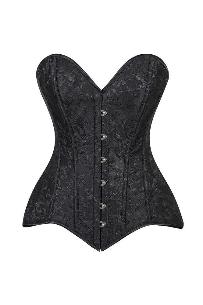 Daisy Corsets Lavish Black Brocade Overbust Corset W/Busk Closure - Daisy Corsets