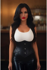 Lavish Black Satin Mini Cincher Underbust Corset Waist Cincher Busk Closure - Daisy Corsets - Flyclothing LLC
