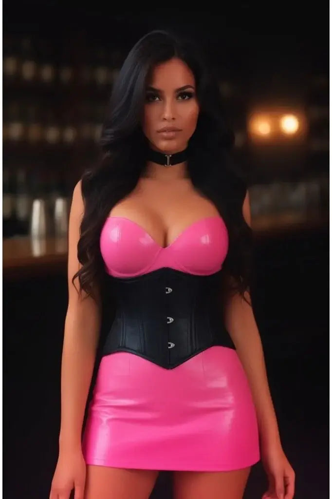 Lavish Black Satin Mini Cincher Underbust Corset Waist Cincher Busk Closure - Daisy Corsets - Flyclothing LLC