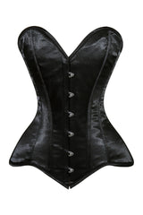 Daisy Corsets Lavish Black Satin Overbust Corset Sweetheart Neckline Busk Closure - Daisy Corsets