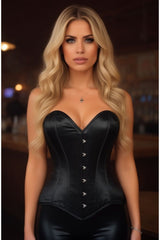 Daisy Corsets Lavish Black Satin Overbust Corset Sweetheart Neckline Busk Closure - Daisy Corsets