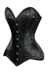 Daisy Corsets Lavish Black Satin Overbust Corset Sweetheart Neckline Busk Closure - Daisy Corsets