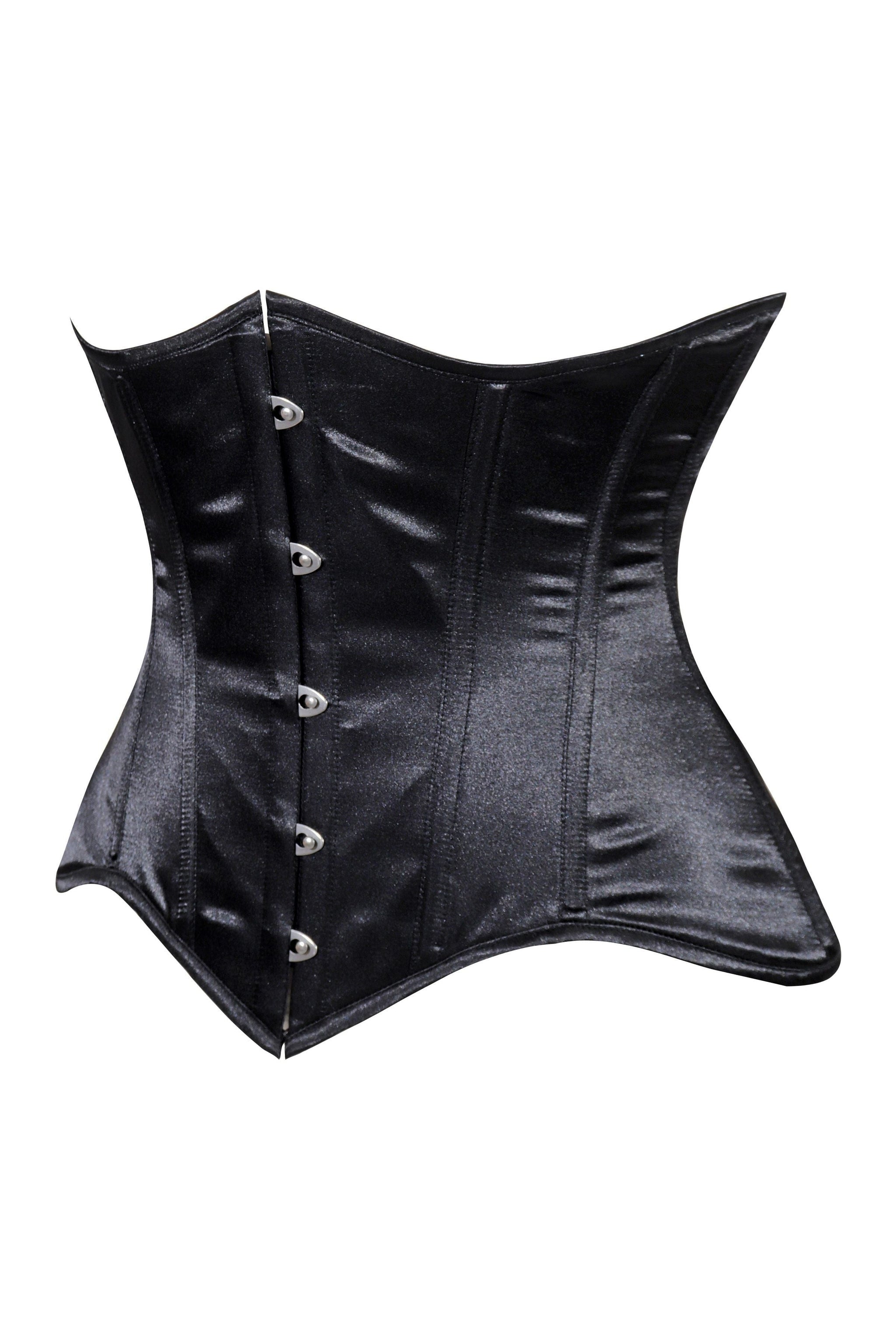 Daisy Corsets Lavish Black Satin Underbust Corset Waist Cincher Busk Closure - Daisy Corsets