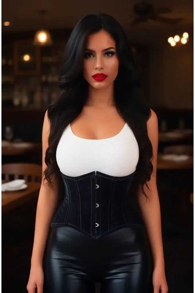 Lavish Black Velvet Mini Cincher Underbust Corset Waist Cincher Busk Closure - Daisy Corsets - Flyclothing LLC