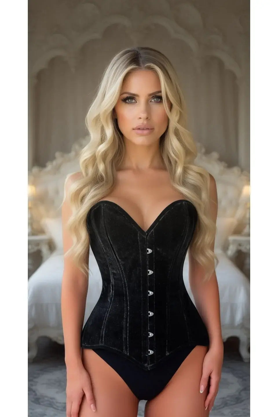 Lavish Black Velvet Overbust Corset Sweetheart Neckline Busk Closure - Daisy Corsets - Flyclothing LLC