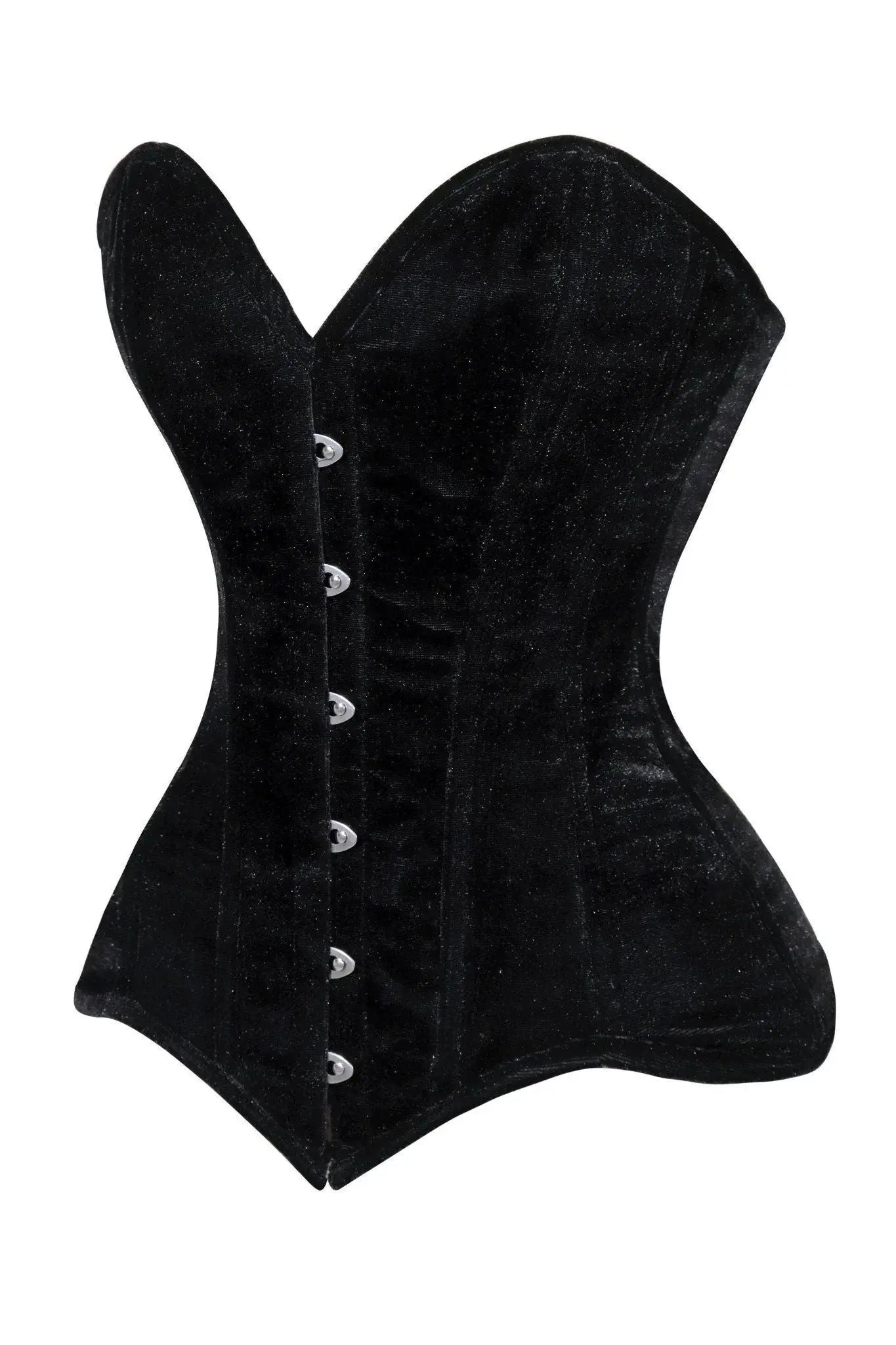 Lavish Black Velvet Overbust Corset Sweetheart Neckline Busk Closure - Daisy Corsets - Flyclothing LLC