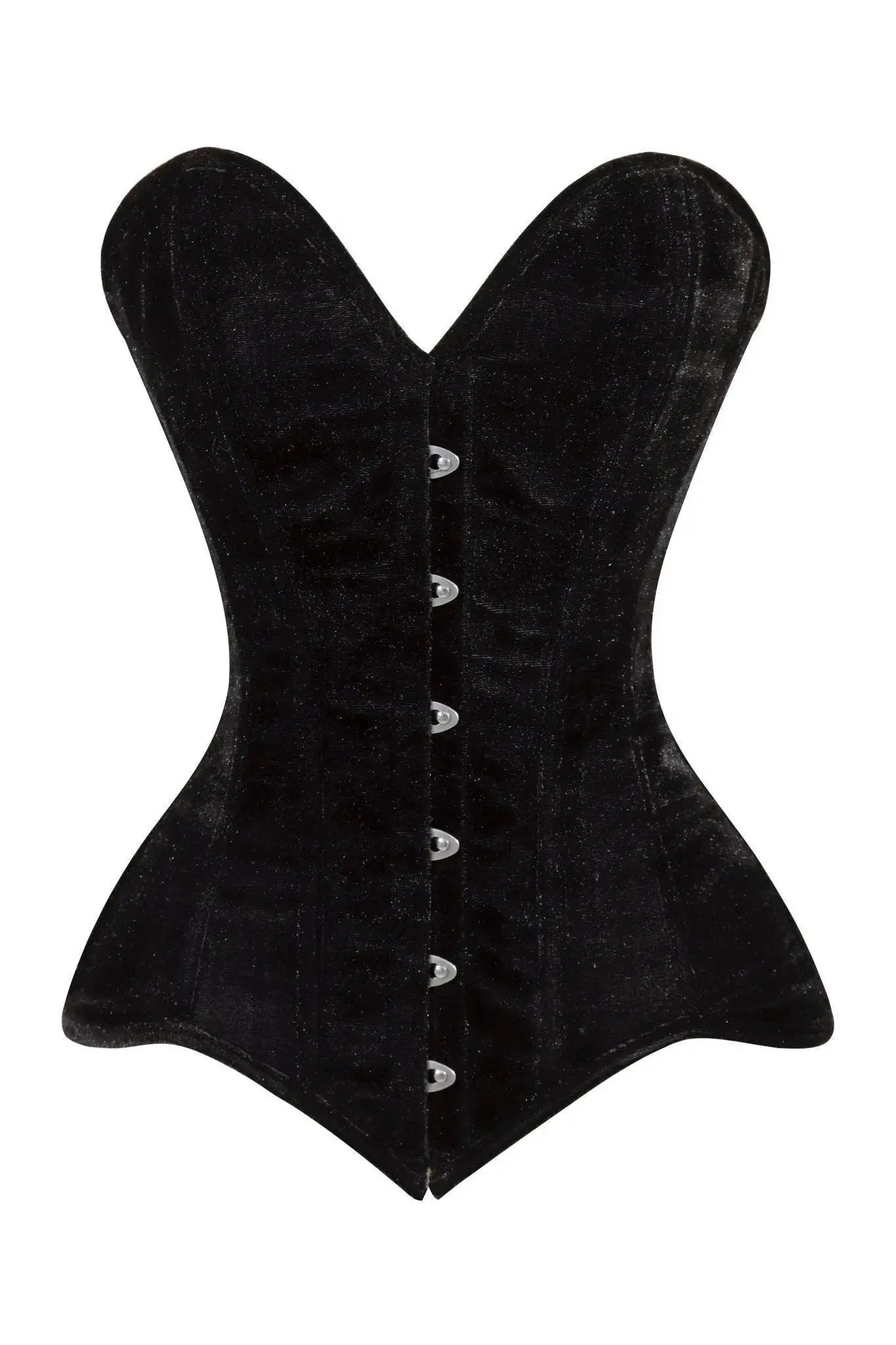 Lavish Black Velvet Overbust Corset Sweetheart Neckline Busk Closure - Daisy Corsets - Flyclothing LLC