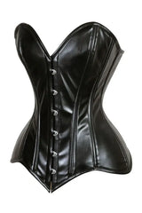 Lavish Black Wet Look Faux Leather Overbust Corset Sweetheart Neckline Busk Closure - Daisy Corsets - Flyclothing LLC