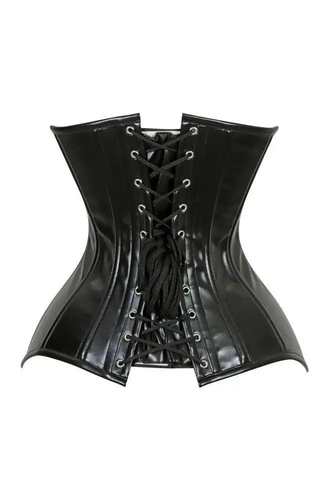 Lavish Black Wet Look Faux Leather Overbust Corset Sweetheart Neckline Busk Closure - Daisy Corsets - Flyclothing LLC