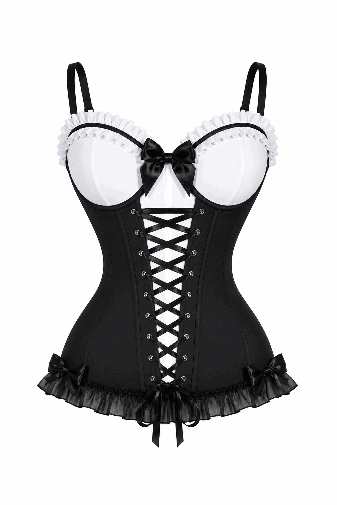 Daisy Corsets Lavish Black & White Stretch Lycra Bustier Corset with Underwire Cups - Daisy Corsets - Flyclothing LLC