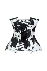 Daisy Corsets Lavish Black/White Cow Print Faux Leather Overbust Corset Top - Daisy Corsets