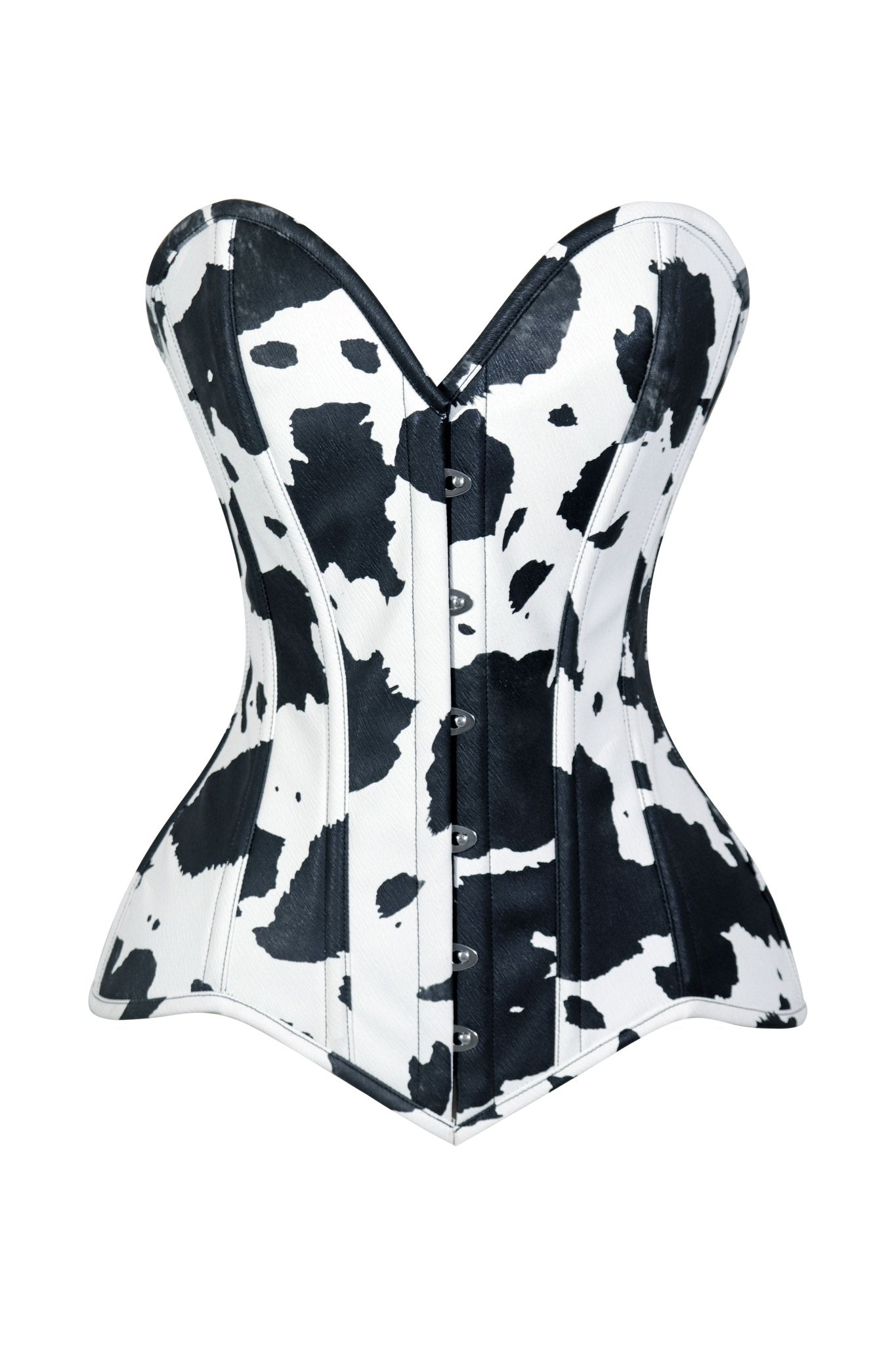 Daisy Corsets Lavish Black/White Cow Print Faux Leather Overbust Corset Top - Daisy Corsets