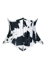Daisy Corsets Lavish Black/White Cow Print Faux Leather Underbust Mini Cincher Corset Top - Daisy Corsets