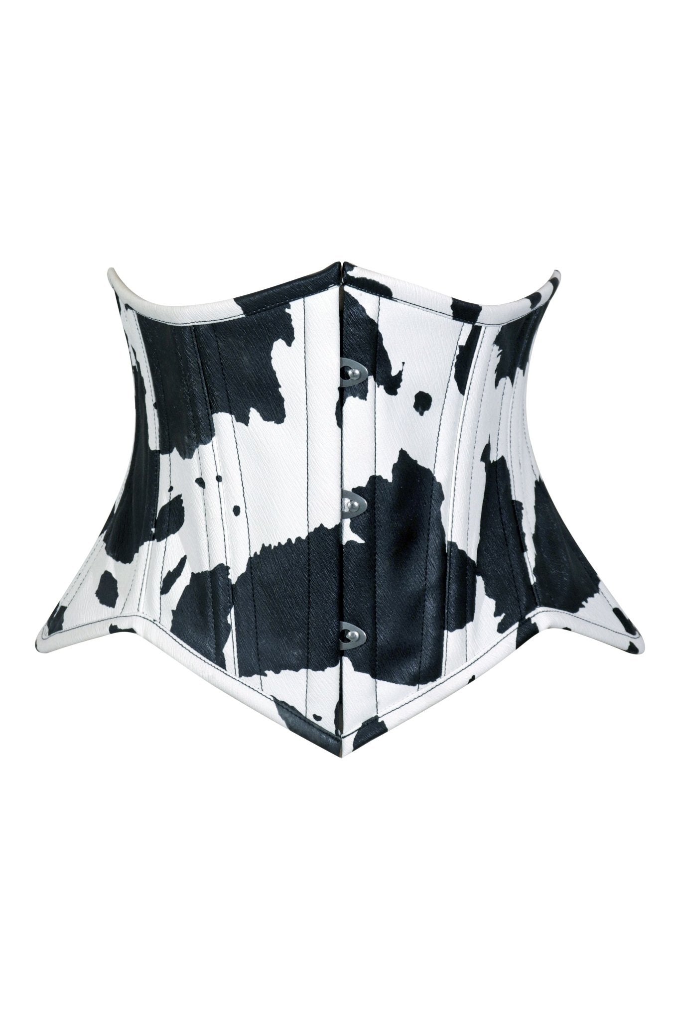 Daisy Corsets Lavish Black/White Cow Print Faux Leather Underbust Mini Cincher Corset Top - Daisy Corsets