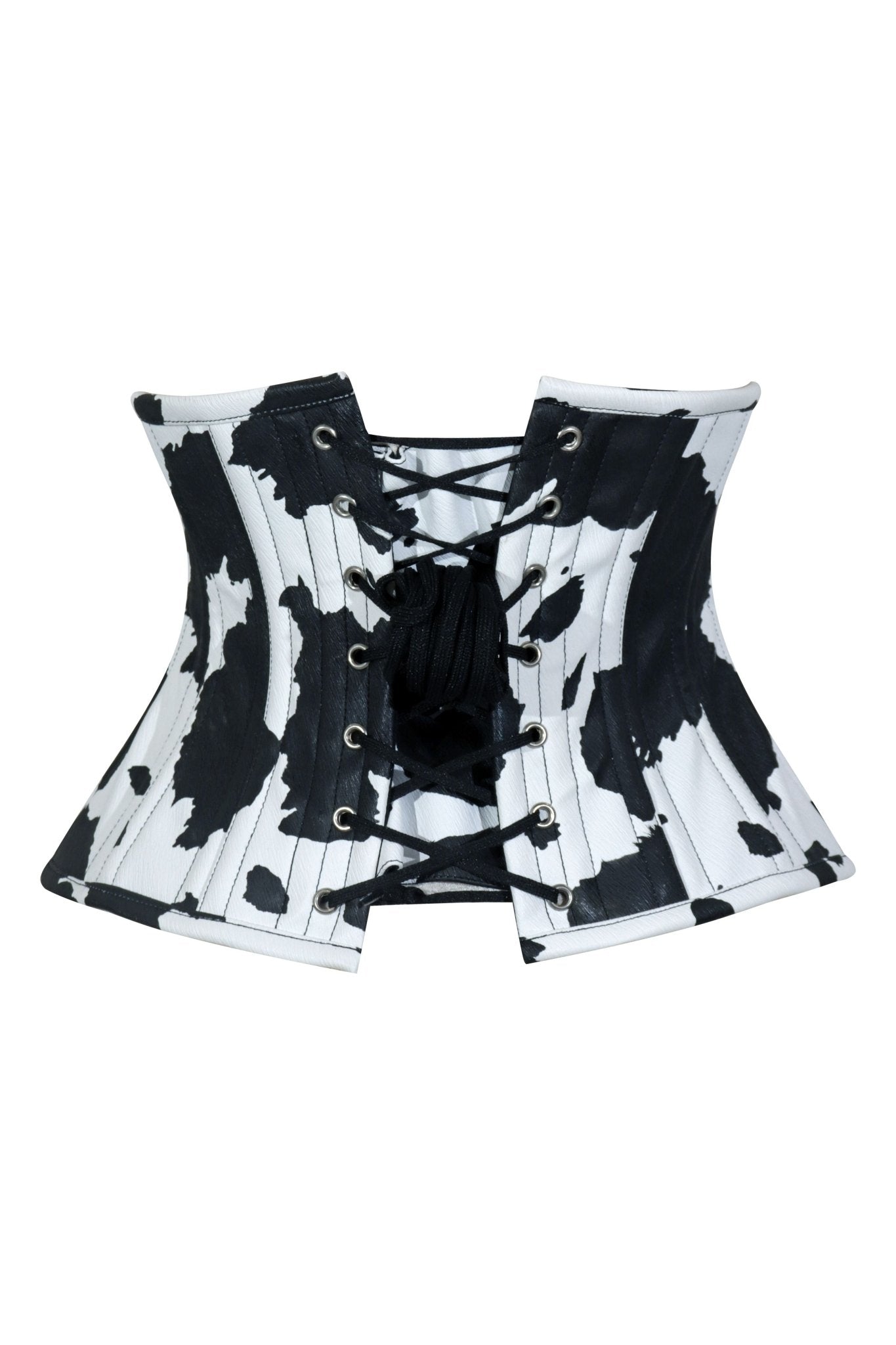 Daisy Corsets Lavish Black/White Cow Print Faux Leather Underbust Mini Cincher Corset Top - Daisy Corsets