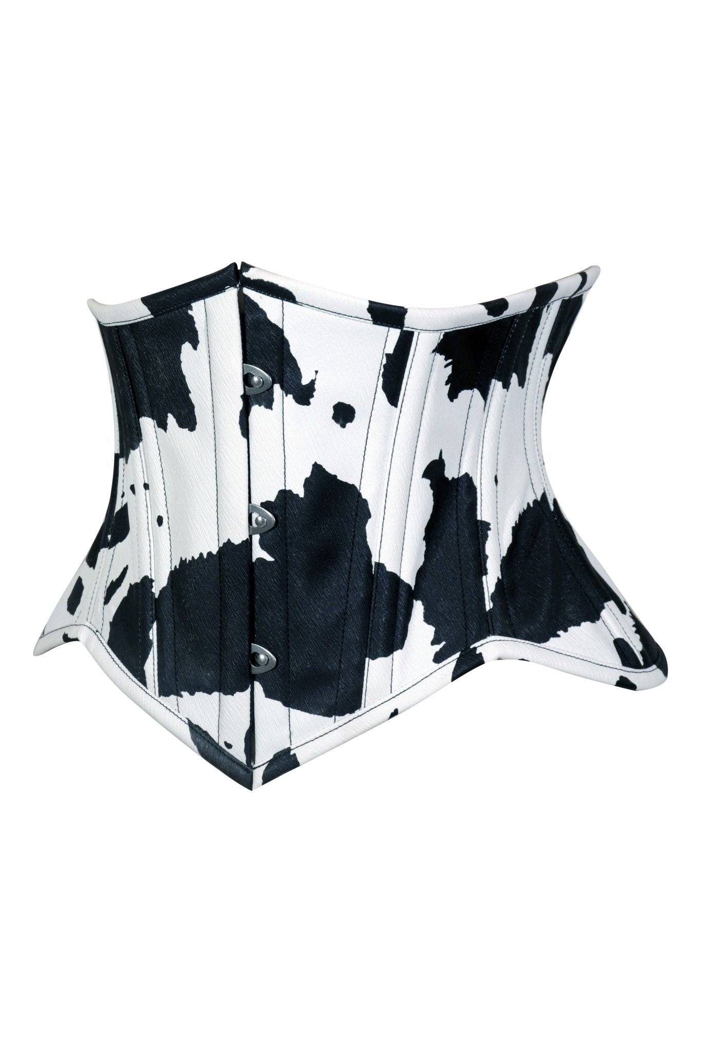 Daisy Corsets Lavish Black/White Cow Print Faux Leather Underbust Mini Cincher Corset Top - Daisy Corsets
