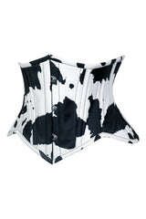 Daisy Corsets Lavish Black/White Cow Print Faux Leather Underbust Mini Cincher Corset Top - Daisy Corsets