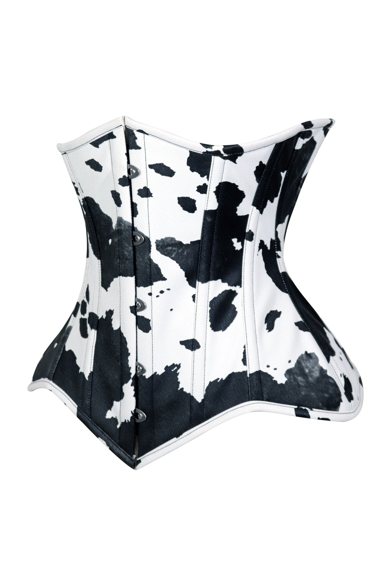 Daisy Corsets Lavish Black/White Cow Print Faux Leather Underbust Waist Cincher Corset Top - Daisy Corsets