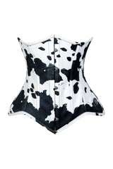 Daisy Corsets Lavish Black/White Cow Print Faux Leather Underbust Waist Cincher Corset Top - Daisy Corsets