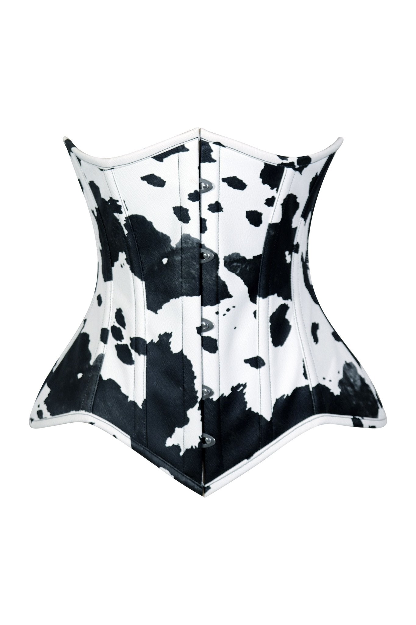 Daisy Corsets Lavish Black/White Cow Print Faux Leather Underbust Waist Cincher Corset Top - Daisy Corsets