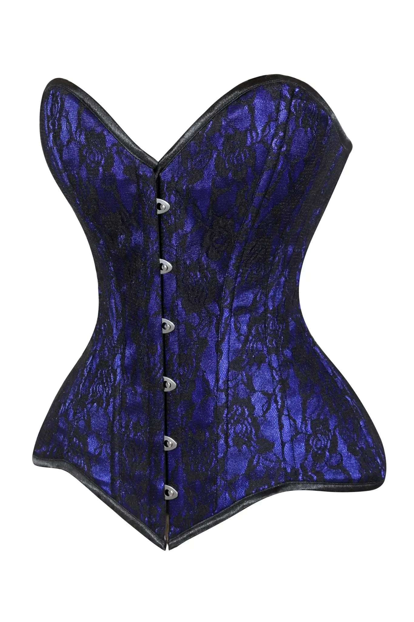 Lavish Blue/Black Lace Overbust Corset Sweetheart Neckline Busk Closure - Daisy Corsets - Flyclothing LLC