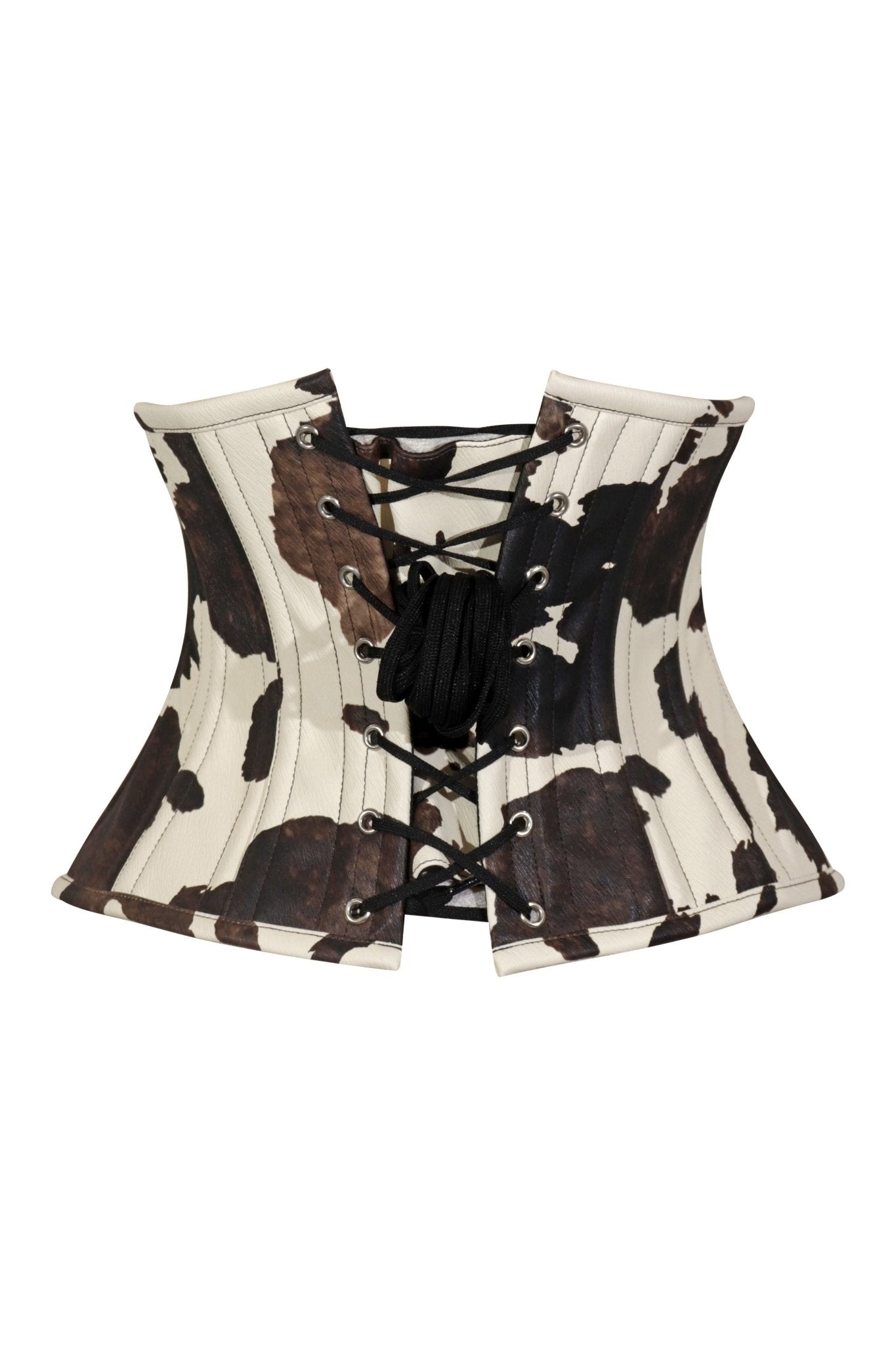Daisy Corsets Lavish Brown/Cream Cow Print Faux Leather Underbust Mini Cincher Corset Top - Daisy Corsets