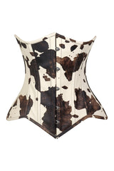 Daisy Corsets Lavish Brown/Cream Cow Print Faux Leather Underbust Waist Cincher Corset Top - Daisy Corsets