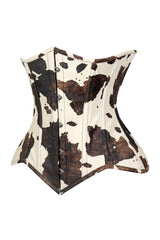 Daisy Corsets Lavish Brown/Cream Cow Print Faux Leather Underbust Waist Cincher Corset Top - Daisy Corsets
