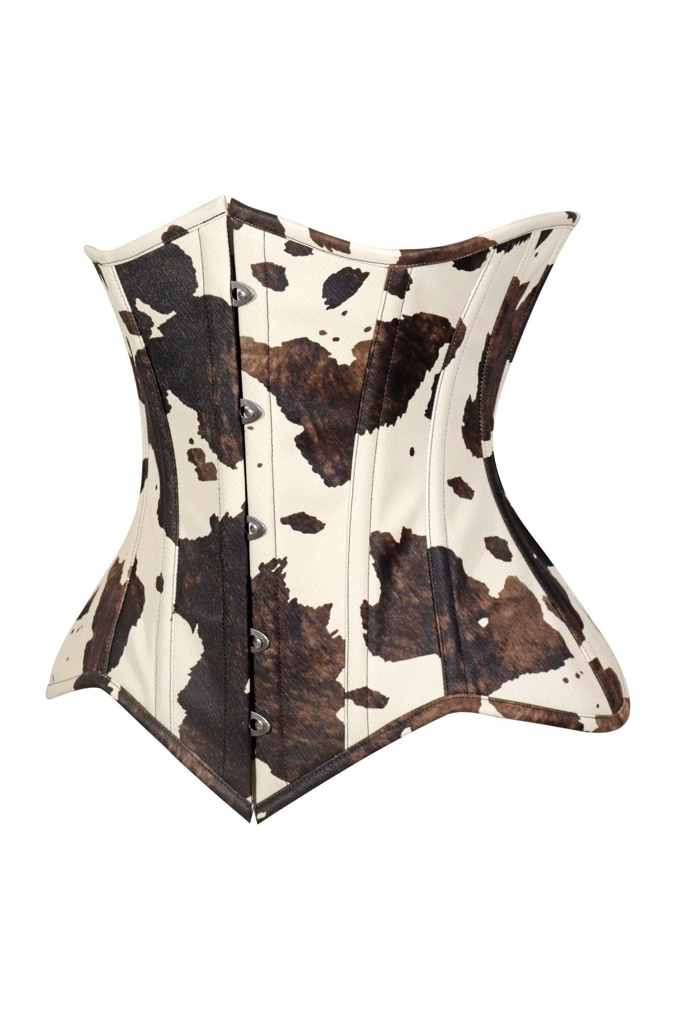 Daisy Corsets Lavish Brown/Cream Cow Print Faux Leather Underbust Waist Cincher Corset Top - Daisy Corsets