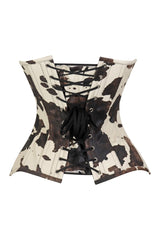 Daisy Corsets Lavish Brown/Cream Cow Print Faux Leather Underbust Waist Cincher Corset Top - Daisy Corsets