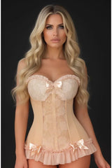Lavish Champagne Lycra & Lace Hook & Eye Stretch Bustier Corset - Daisy Corsets - Flyclothing LLC