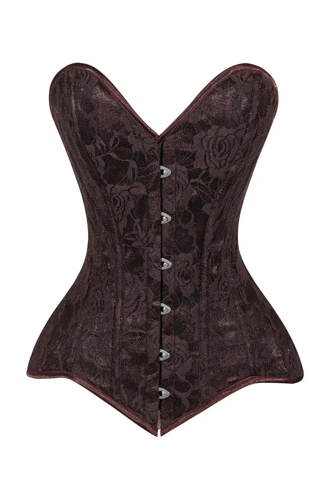 Lavish Dark Brown Lace Overbust Corset Sweetheart Neckline Busk Closure - Daisy Corsets - Flyclothing LLC
