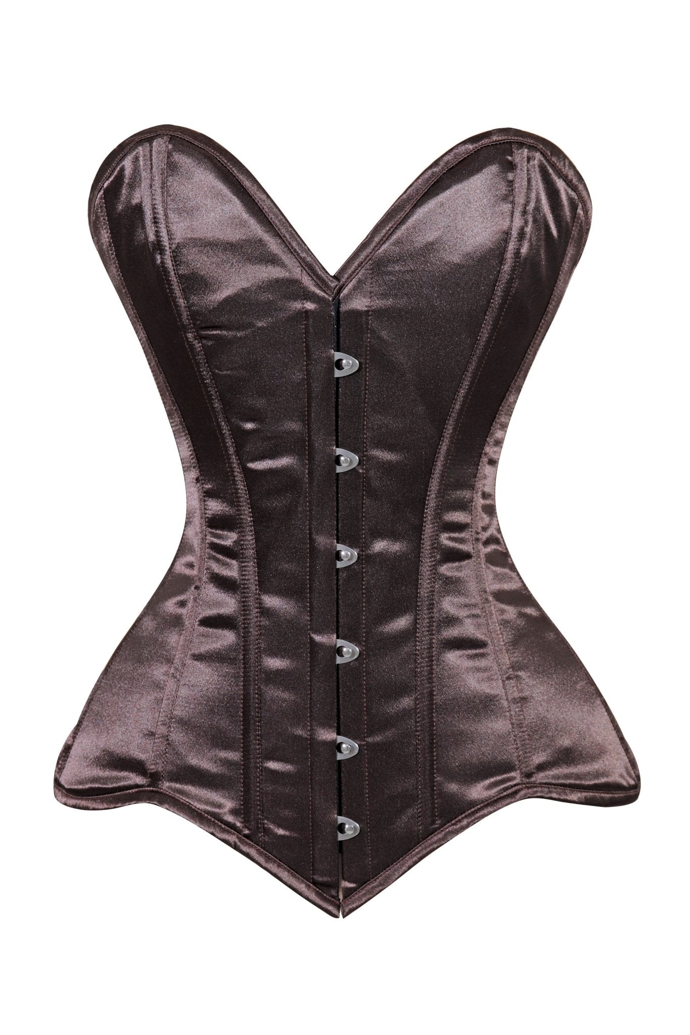 Daisy Corsets Lavish Dark Brown Satin Overbust Corset Sweetheart Neckline Busk Closure - Daisy Corsets
