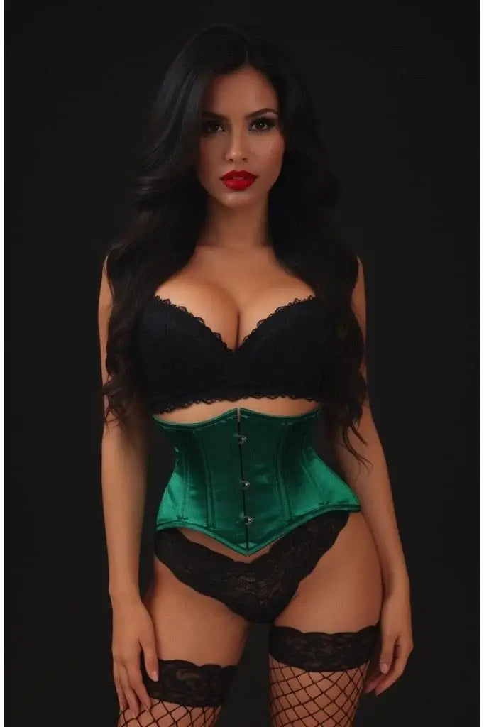 Lavish Dark Green Satin Mini Cincher Underbust Corset Waist Cincher Busk Closure - Daisy Corsets - Flyclothing LLC