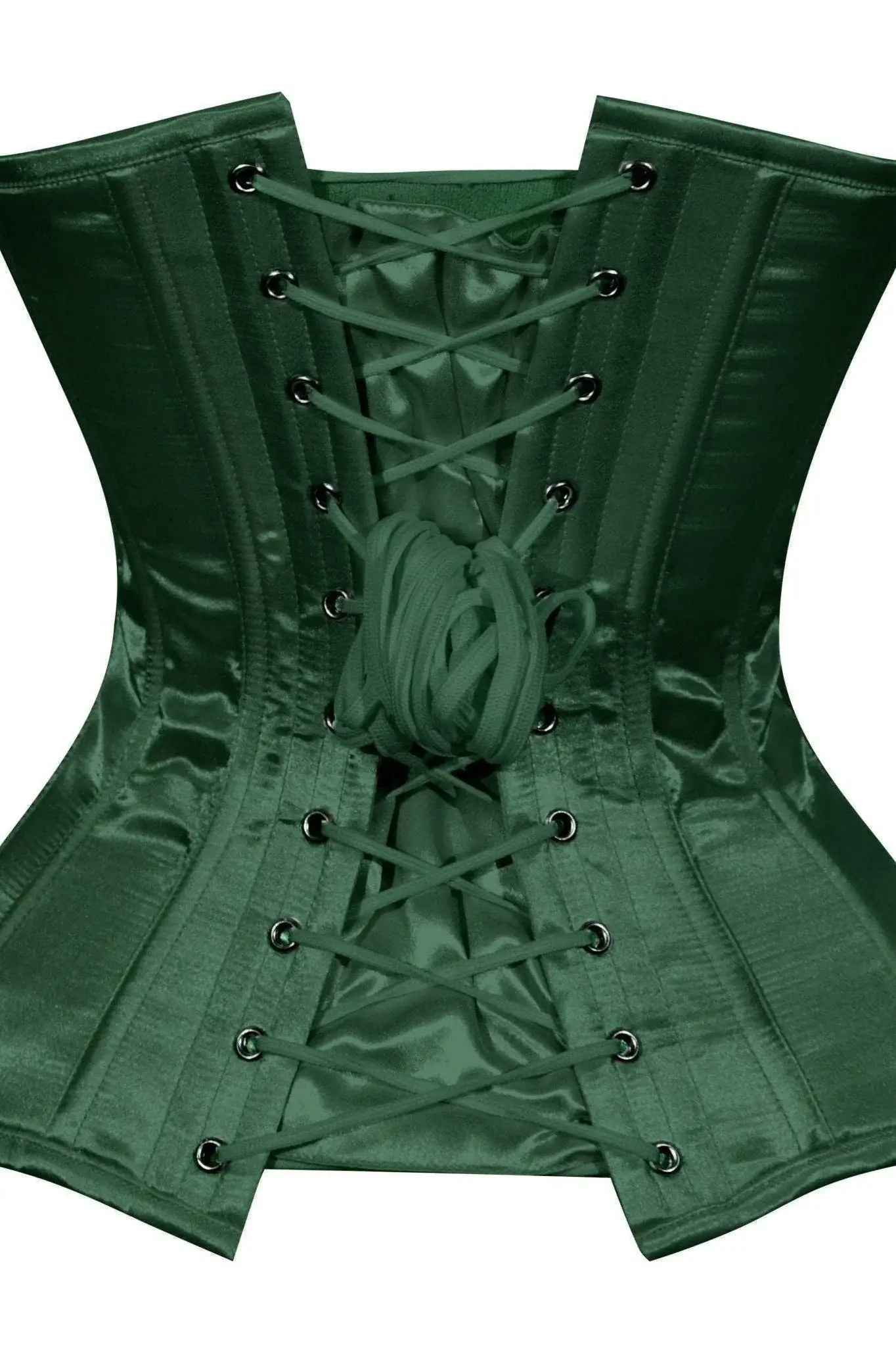 Lavish Dark Green Satin Overbust Corset Sweetheart Neckline Busk Closure - Daisy Corsets - Flyclothing LLC