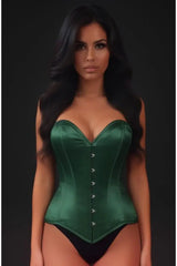 Lavish Dark Green Satin Overbust Corset Sweetheart Neckline Busk Closure - Daisy Corsets - Flyclothing LLC