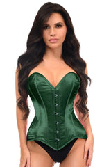 Lavish Dark Green Satin Overbust Corset Sweetheart Neckline Busk Closure - Daisy Corsets - Flyclothing LLC