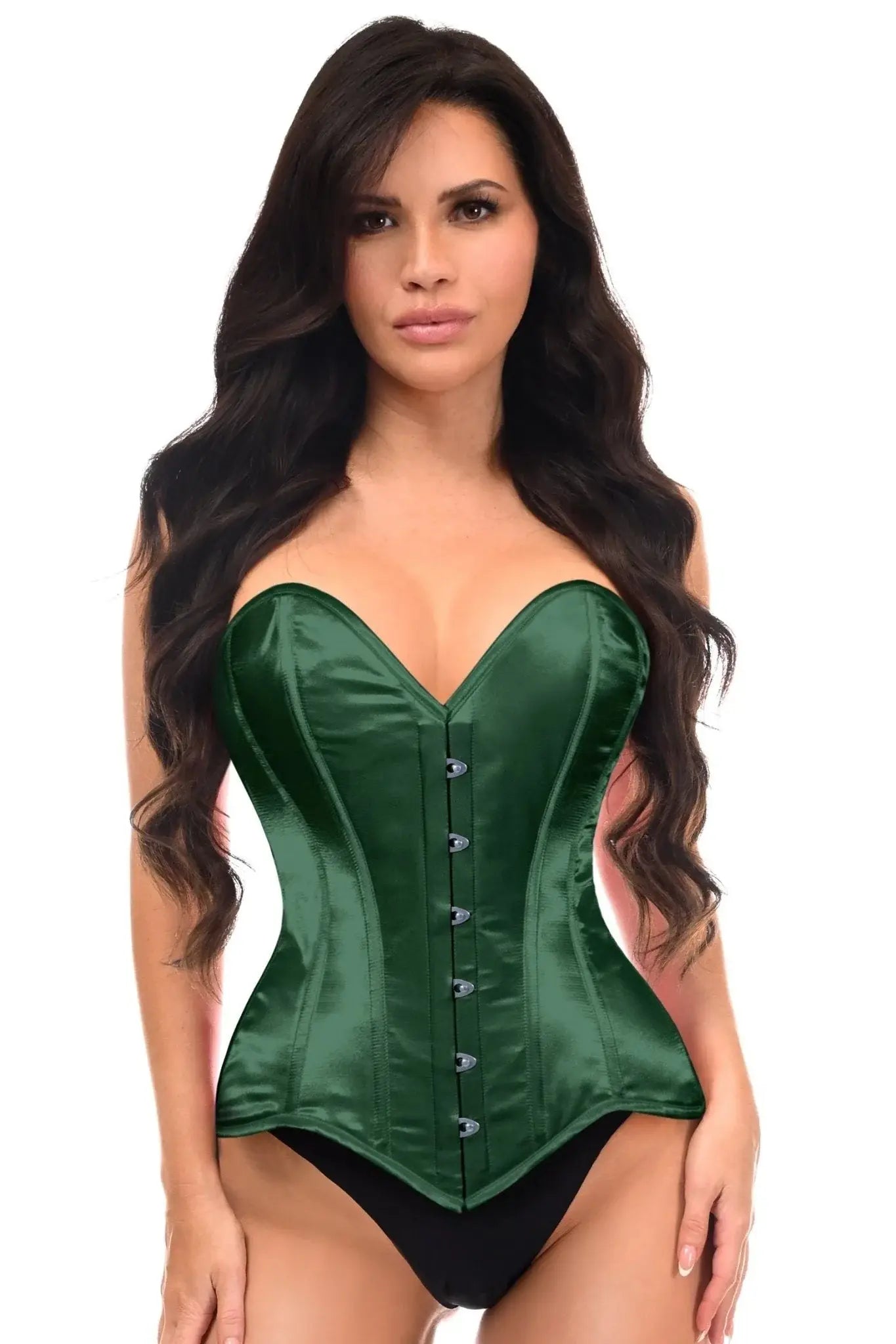 Lavish Dark Green Satin Overbust Corset Sweetheart Neckline Busk Closure - Daisy Corsets - Flyclothing LLC