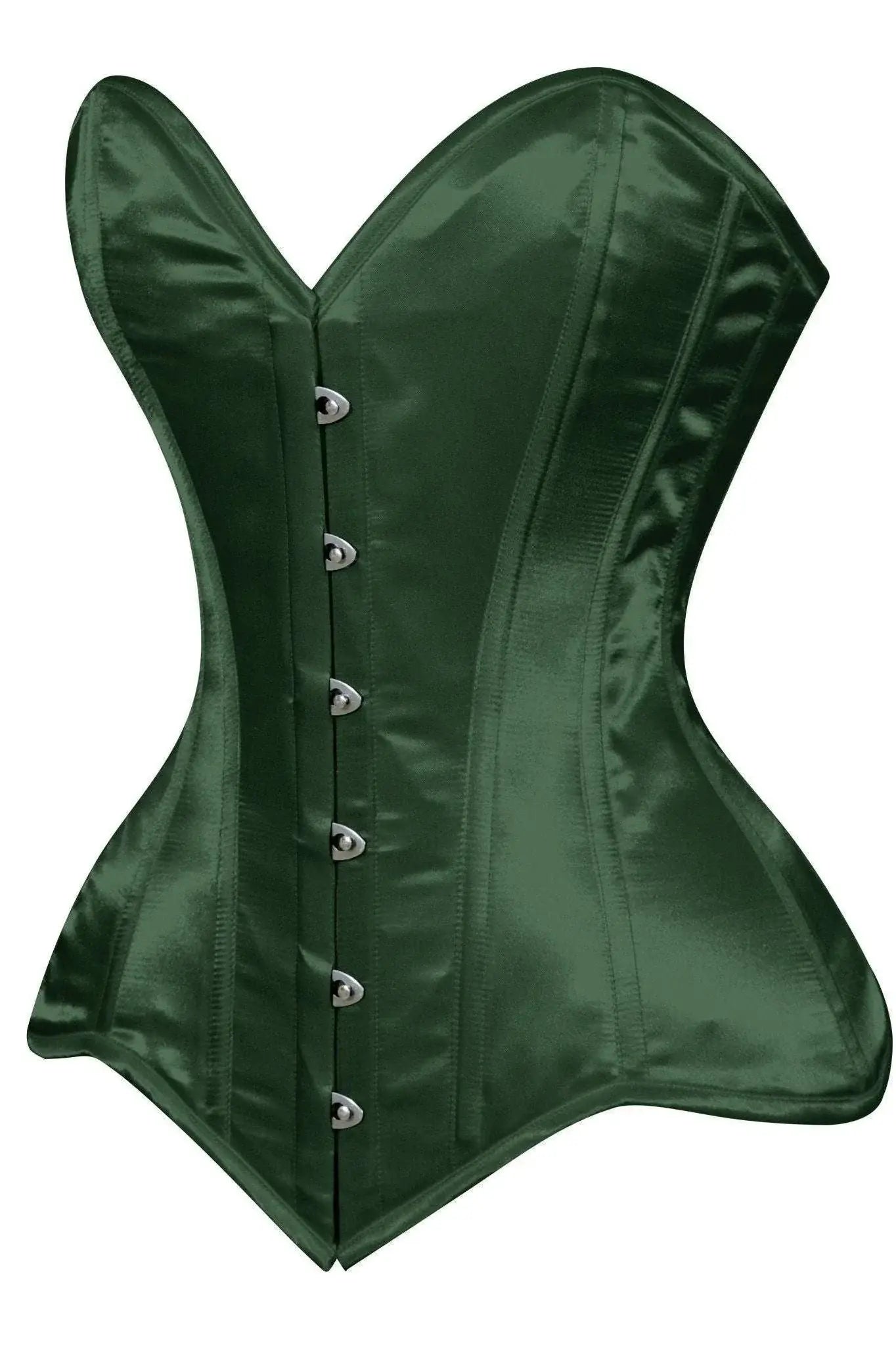 Lavish Dark Green Satin Overbust Corset Sweetheart Neckline Busk Closure - Daisy Corsets - Flyclothing LLC