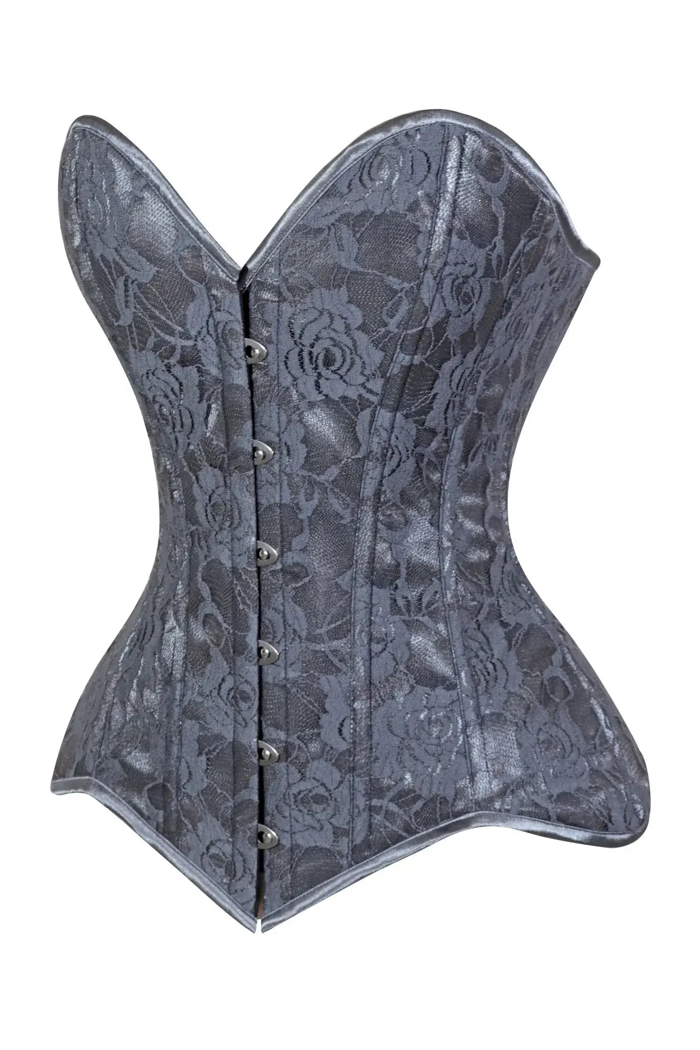 Lavish Dark Grey Lace Overbust Corset Sweetheart Neckline Busk Closure - Daisy Corsets - Flyclothing LLC