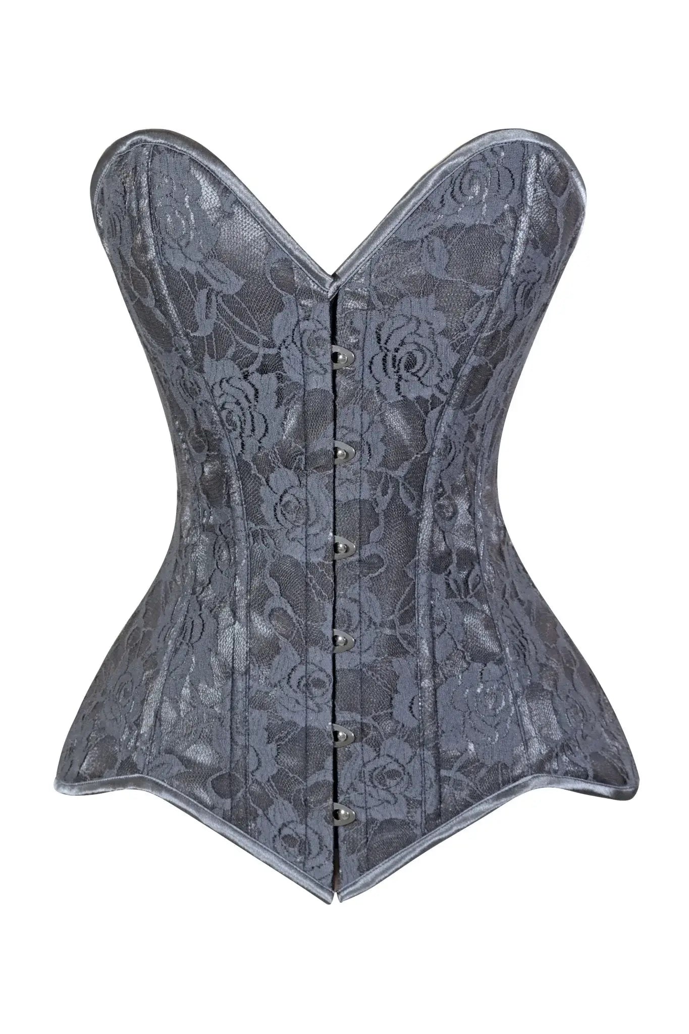 Lavish Dark Grey Lace Overbust Corset Sweetheart Neckline Busk Closure - Daisy Corsets - Flyclothing LLC