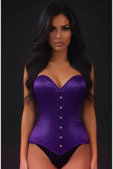 Lavish Dark Purple Satin Overbust Corset Sweetheart Neckline Busk Closure - Daisy Corsets - Flyclothing LLC