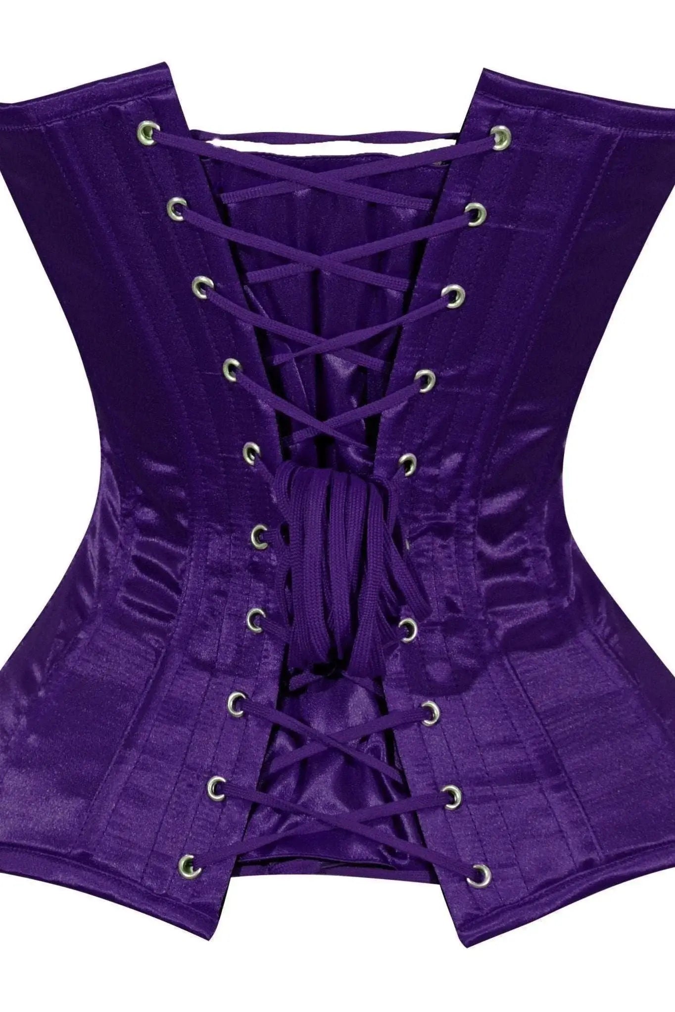 Lavish Dark Purple Satin Overbust Corset Sweetheart Neckline Busk Closure - Daisy Corsets - Flyclothing LLC