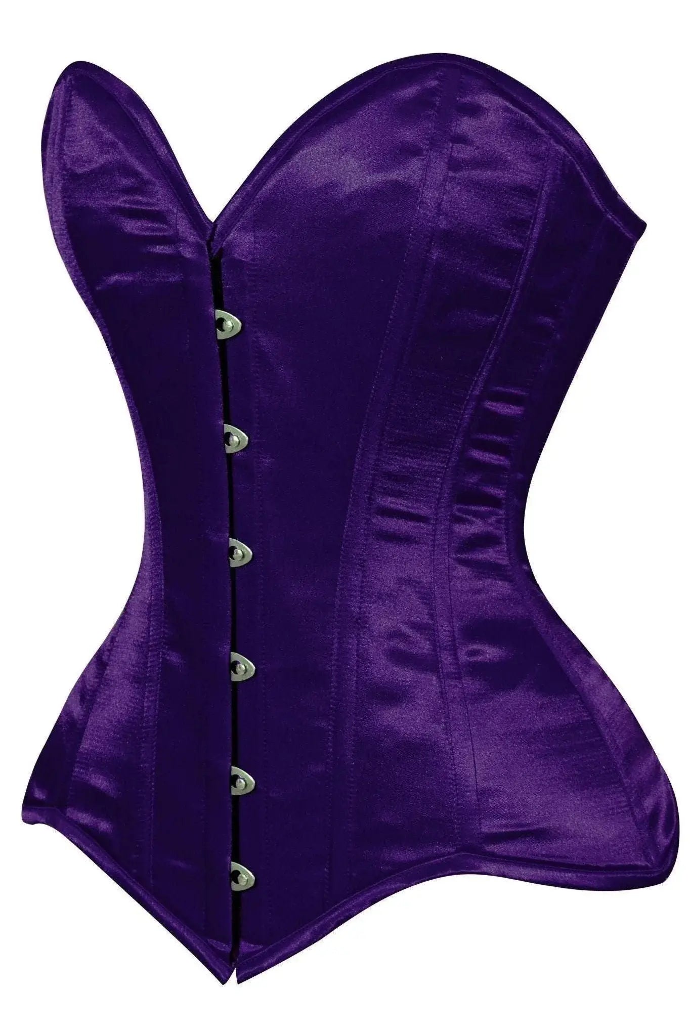Lavish Dark Purple Satin Overbust Corset Sweetheart Neckline Busk Closure - Daisy Corsets - Flyclothing LLC